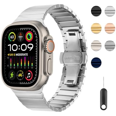 Limque Metal Band Compatible for Apple Watch 38mm/40mm/41mm/42mm/44mm/45mm/46mm/49mm, Stainless Steel Adjustable Wristband Strap for iWatch Ultra 2 Series Ultra/10/9/8/7/6/5/SE Cover