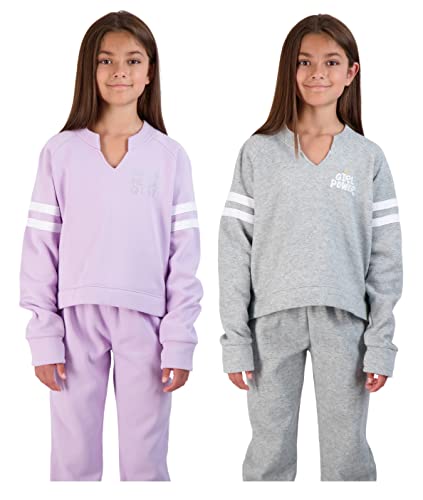 Hind Girls Jogger Sets 4 Piece Active Fleece Hoodies And Joggers Sweatpants For Girls Athletics (Lavender-Heather, 10-12) #TOP2
