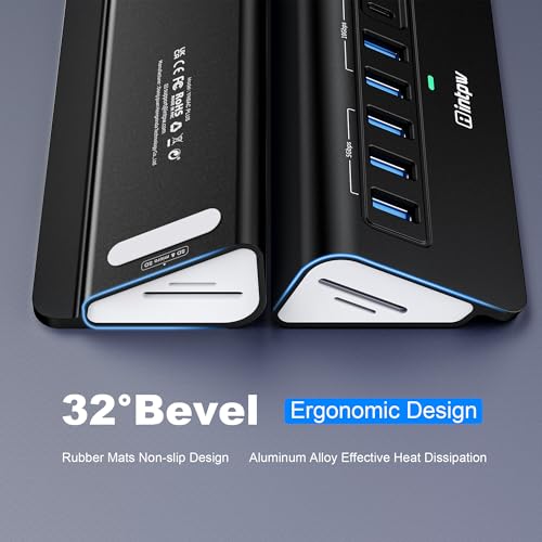 Image of Powered USB Hub 10Gbps, Intpw YH6AC Plus 10 Port USB 3.2 Hub(USB A /USB C 3.2+3 USB-A 3.0+2 PD 45W Fast Charging Port+SD /TF Card Reader), 65W Power Adapter,Aluminum USB HUB for PC,Laptop,iPhone 17 /16