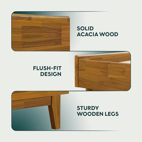Image of Bme Catherine Twin Platform Bed Frame, Modern Bed Frame Without Headboard, Wooden Low Profile Bed Frame, Acacia Wood Platform Bed Frame, No Box Spring Needed, Supports up to 500lbs - Teak Brown