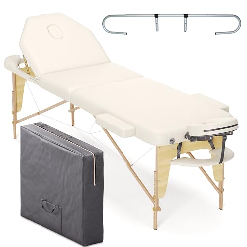 BELTOM® Camilla de Masaje 3 Zonas Crema Nuevo Modelo portatil Cama + Soporte Portarrollo