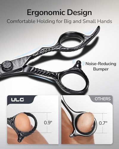 Image of Professional Hair Cutting Scissors - ULG 6.5 inch Premium Barber Shears with Adjustable Tension, Offset Handle, Ergonomic Grip & Sharp Stainless Steel Blades for Stylists and Barbers, Black