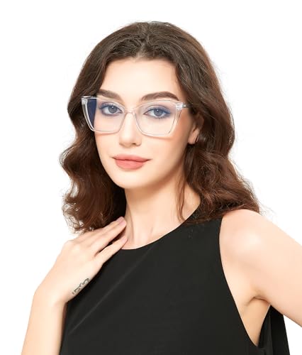 Image of 2 Pack Blue Light Blocking Glasses for Women, Oversized Trendy Cat Eye Computer Gaming Glasses Anti Glare & UV Glare RF6204 (Black + Clear Cateye Frame)