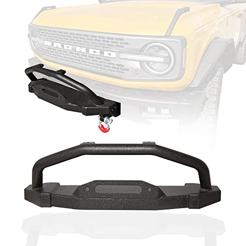 Eyouhz Front Bumper With Bull Bar & Winch Mount & D-Rings Compatible With 2021 2022 2023 Ford Bronco (Only For Steel Modular Front Bumper), Off-Road Brush Guard Winch Mounting Plate (2/4 Door, Black) #TOP28