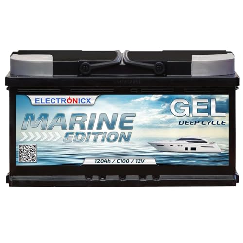 Electronicx Batterie Gel Marine 12V 120Ah –120 ah Batterie à Décharge Profonde, Étanche & sans Entretien – 353×175×190 mm – pour Bateau, Voilier, Yacht,...