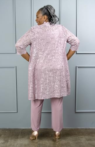 Image of R&M Richards Women's 3-Piece Scallop Glitter Lace Duster Pant Set for Mother of the Bride, Wedding Guest, Cocktail Attire