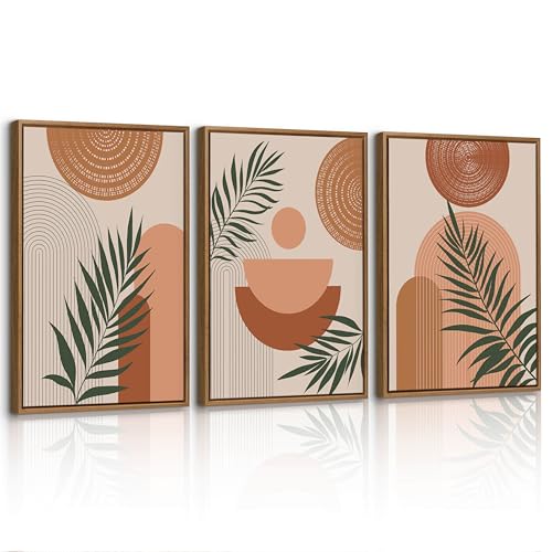 3 Pcs Boho Terracotta Géométrique Lignes Impression Sur Toile Avec Cadre Nordique Esthétique...