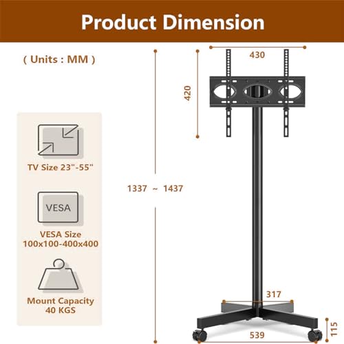 Soporte móvil para TV con ruedas, ajustable en altura y tiltable miniatura 2