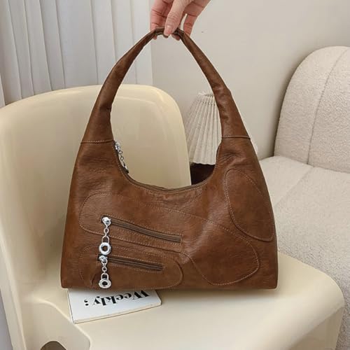 Women’s Retro PU Handbag Spacious Top Handle Underarm Purse with Metal Zipper Fall Winter Solid Color Shoulder Bag2