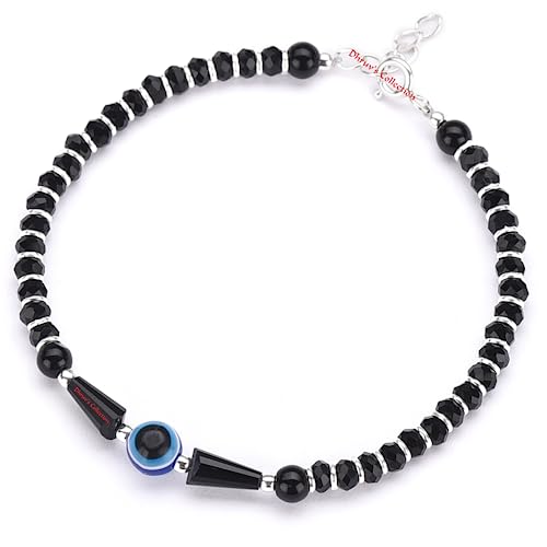 DHRUVS COLLECTION 925 Sterling Silver Evil Eye Nazariya with Black Crystals 92.5% Pure Silver Bracelet for Women & Girls
