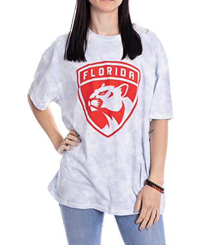 Calhoun NHL Womens Oversized Loose Fit Drop Shoulder Tie Dye Crewneck Short Sleeve T-Shirt (Florida Panthers, Large/X-Large)