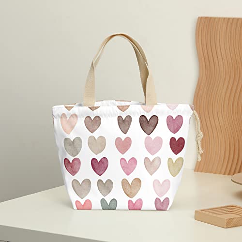 Pykfrhh Lunch Bag Women, Lunch Tote, Reusable, Waterproof, Drawstring Lunch Bag Box For, Adults, Women, Picnic, Work, Beach, Travel, Boho Rainbow Hearts Tie Dye Pattern #TOP2