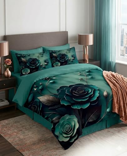 Image of Premium 7D Printed King Size Bedsheet Set with Pillow Covers Soft Cotton Blend Double Bedsheet for Home (Pillow Covers :18x28 inches Bedsheet :90x100 DarkGreen)