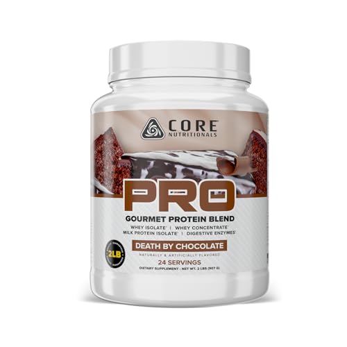Core Nutritionals PRO Gourmet Protein Blend | Whey Protein Blend | with MCTs & Digestive Enzymes | Sustained Release Protein & Recovery Support | 24 Servings (Death By Chocolate)