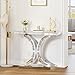 Silver Mirrored Console Table with Crushed Diamond Inlay, 39.4'' Long Glass Entryway Sofa Table, C-Shaped Base Modern Accent Narrow Table for Living Room, Hallway, Foyer, Entrance