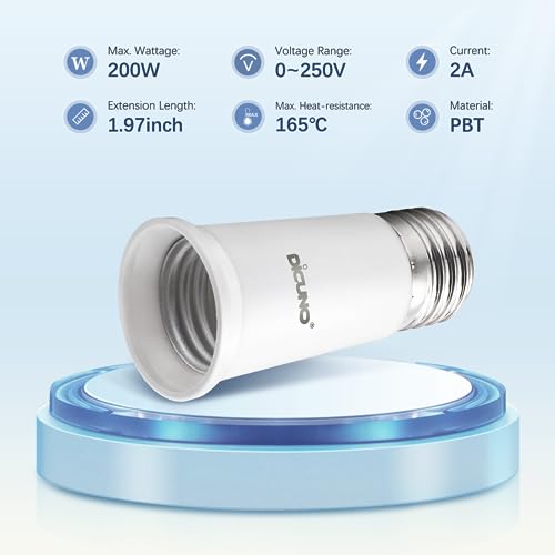 dicuno e26 socket extender e26 to e26 standard medium base lamp bulb socket adapter of 5cm197 inch extension max 200w light bulb extender 2 pcs
