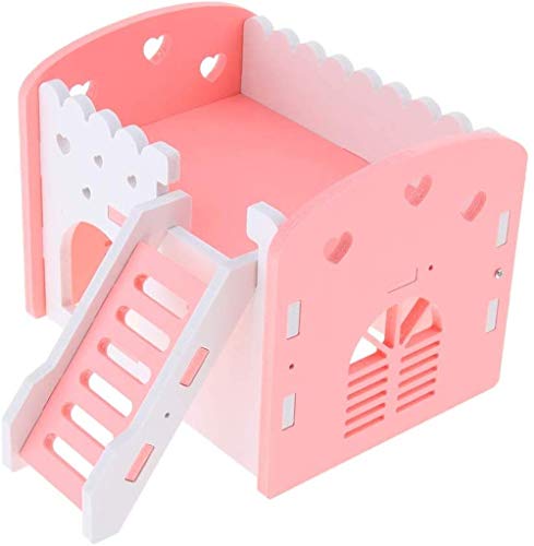 JILIMI ペットハムスターハウス かわいい 2階 建て お家 飼育ケージ ペット用品 遊び場 おもちゃ 運動不足解消 小動物生息地 おもちゃ (淡紅)