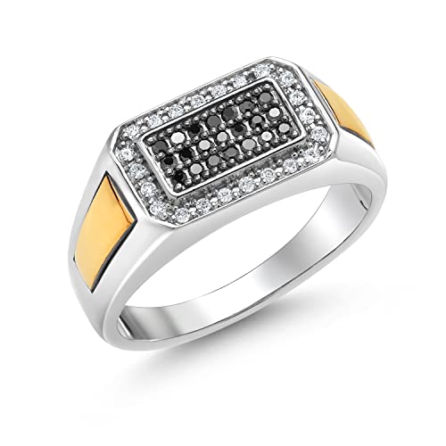 Gem Stone King Men's 925 Sterling Silver and 10K Yellow Gold Black Diamond and White Lab Grown Diamond Ring For Men | 0.40 Cttw | 9.5MM Width | Available in Size 7,8,9,10,11,12,132