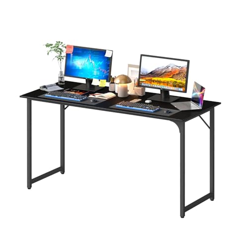 Image of PayLessHere | 55 Inch Computer Desk | Black | Office Desk with Metal Frame, Adjustable Feet | Water-Resistant, Scratchproof Surface | Sturdy Writing Table for Home Office or Study | Pack of 1