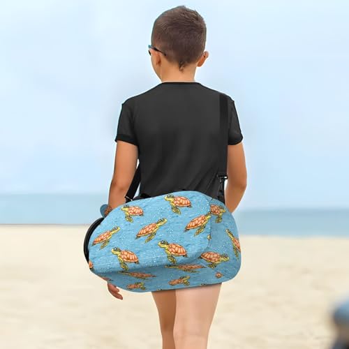Turtle Bubble Blue Kids Travel Duffel Bag for Boys Girls Overnight Weekend Tote Bag with Shoes Compartment for Trip Beach Gym 7