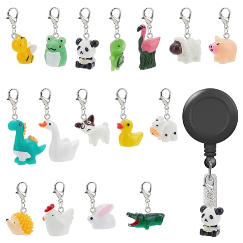 WEBEEDY 15 Pieces Badge Reel Charm for Student Nurse Teacher Lovely Animal Badge Holder Charms for ID Card Name Tag Badge Holder Badge Buddy Office School Graduation Supplies