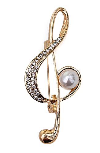 Image of GFM® Treble Clef Brooch Pin for Women & Men – Sparkly Rhinestone Musical Badge, Elegant Jewellery Accessory – Gift for Music Lovers (EXC)(Music Note-2-Gold)(BRCH-MuNote-2-SN)