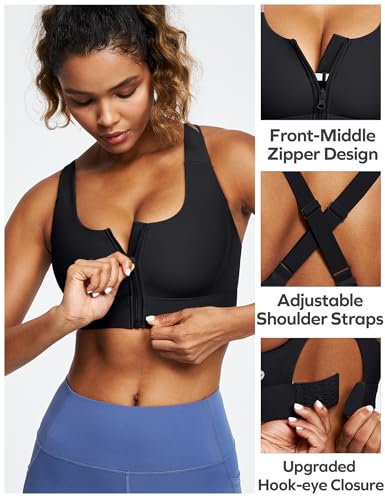 Ewedoos High Impact Sports Bras for Women High Support Zip Front Large Bust Workout Sports Bras with Adjustable Straps3