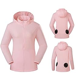 Cuchara Con Ventilador Refrigeración Ventiladores de Verano Chaquetas de refrigeración Mujeres USB Aire Acondicionado Abrigo Ventilador de Hielo Senderismo con Capucha CUCHO Ropa DE PROTECCIÓN del Sol (Color : Rose, Size