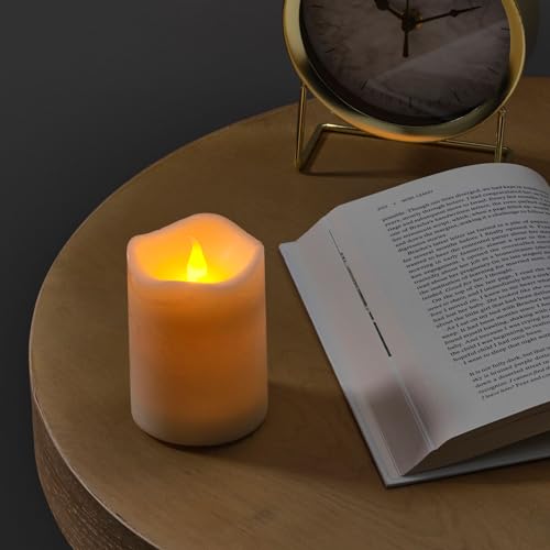 Image of Mikasa White Rolling Flame Realistic Flameless Pillar Candle, 3x4 Inch
