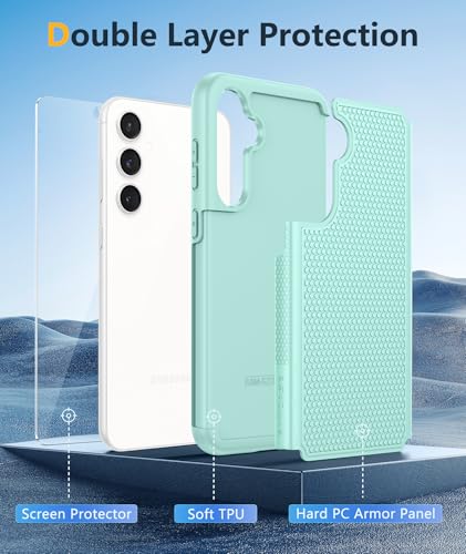 Image of FNTCASE for Samsung Galaxy S23-FE Case: Dual Layer Protective Heavy Duty Cell Phone Cover Rugged Full Body Drop Protection Military Grade Shockproof Phone Case (Mint Green)