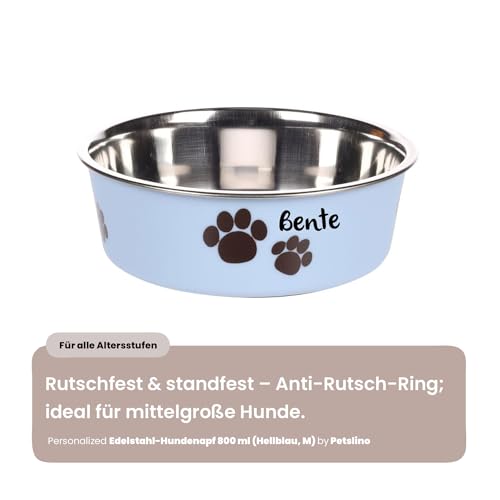 Hundenapf personalisiert aus Edelstahl M 800 ml Hellblau – rutschfest, leicht & hygienisch – Futter- & Wassernapf mit Namen für große Hunde & Katzen