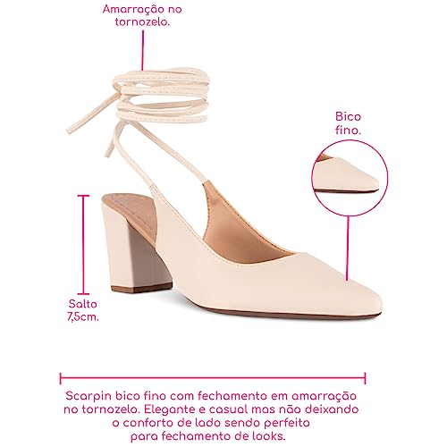 Sapato Scarpin Chanel Salto Grosso Amarração Bico Fino (Off White, br_footwear_size_system, adult, n