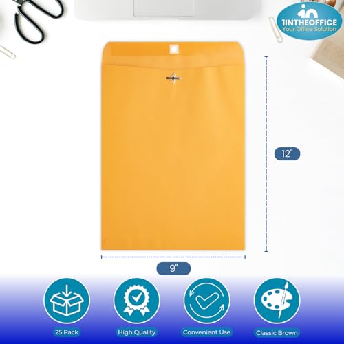 1InTheOffice Envelopes de fecho 22 x 30 cm, envelopes de catálogo, fecho e fecho de goma, Kraft marr