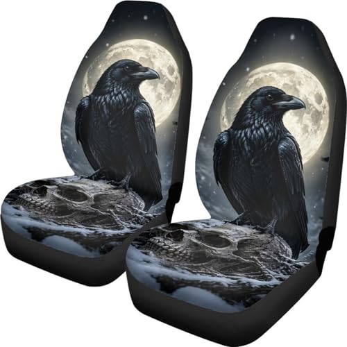 Housses de siège auto Skull Crow Moon de 52x138 cm pour voiture et SUV