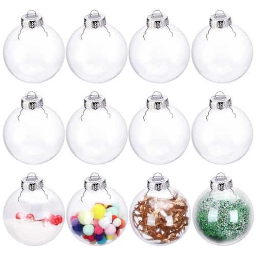LYLYFAN 12 Pack Clear Plastic Fillable Ornament Ball 3.15''/80mm for Christmas,Holiday, Wedding,Home Decor