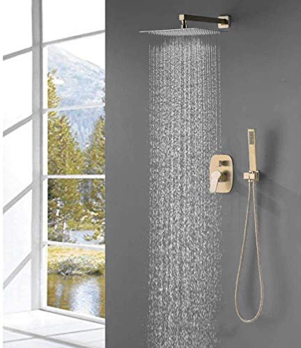 Système de douche or brossé mural en laiton de luxe pour douche italienne