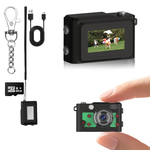 Image of Mini Keychain Camera 64GB, 1080P Mini Retro Photo Video Camera, 120 Minute Battery Life Portable Tiny Digital Cam, Micro Video Camcorder for Travel Students Children, Green