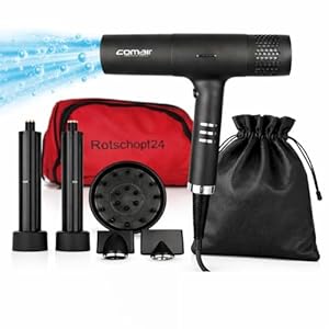 Comair T Magnetic Profi Haartrockner Airstyler Hairstyler.. BLDC High-Speed Motor 110.000 U/min, Ionen-Föhn, leise Salonqualität, 5 magnetische Aufsätze, LCD, 1200W + Rotschopf24 Tasche für Bürsten