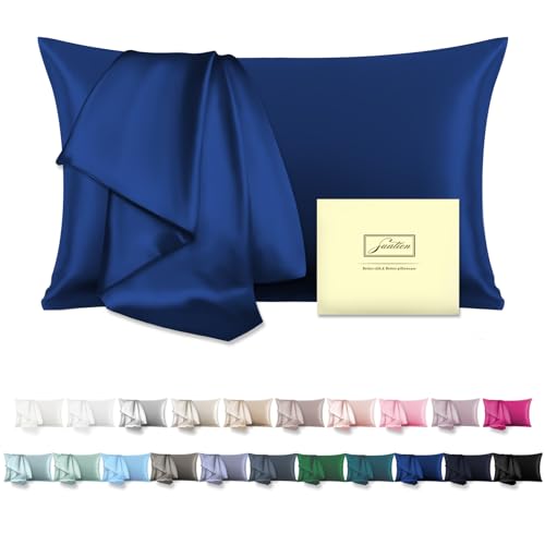 Natural Mulberry Silk Pillowcase for Hair and Skin Queen Size 20"X30" Silk Pillow Case with Hidden Zipper Soft Breathable Smooth Cooling Silk Pillow Covers for Sleeping(Royal Blue,Queen,1Pcs)
