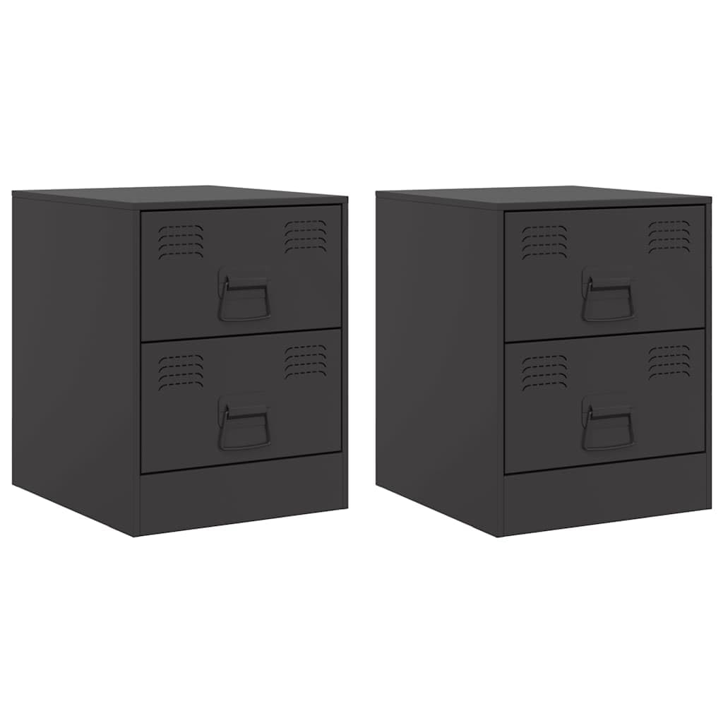 Table de chevet noir lot de 2 en acier 34,5x39x44 cm pour chambre