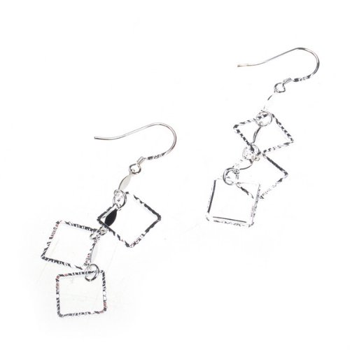 BestDealUSA 925 Silver Hook Fashion Dangle Earrings 3 Square Shape 1 Pair
