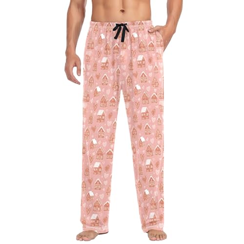 Mens Cotton Pajama Pants Sleep Lounge Pj Bottoms Sleepwear with Pockets Drawstring S House Love