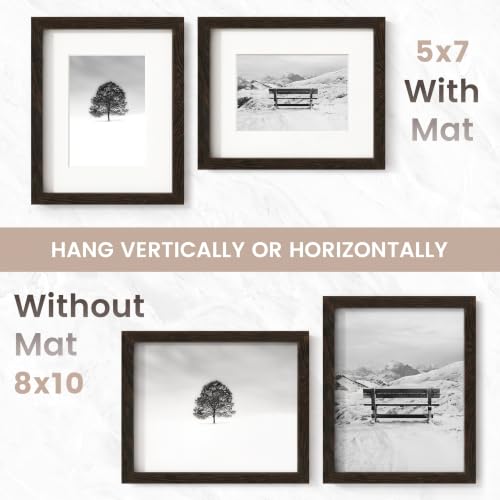 Image of 8x10 Picture Frame, USA-Sourced Natural Wenge Wood Photo Collage Frame with HD Tempered Glass, Modern Simple 8 x 10 Wooden Frame Matted to 5x7, Gallery Wall Frames for Art, Wall or Tabletop Display