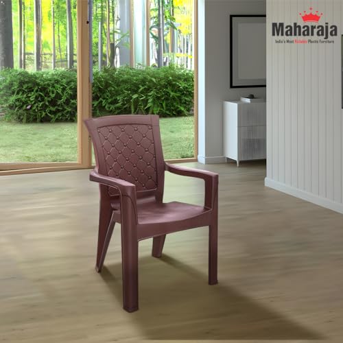 Image of MAHARAJA Plastic Chair Set, Chair for Home, Living Room Bearing Capacity Upto 200Kg | Matte Finish | Strong and Sturdy Structure | Plastic Chair with Arm Rest. (Brown, Pack of 2)