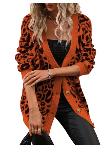 Image of SOLY HUX Women's Leopard Print Cardigan Sweaters Button Down V Neck Long Sleeve Fuzzy Cardigans