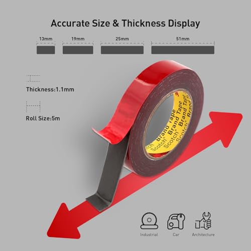Image of 3M Heavy Duty 4611 Double Sided Tape 0.75 inch x 13.8 Ft Gray Strong Adhesive for Reliable Waterproof Foam Mounting Tape for Home Office Deco Automotive Metal Glass Bonding