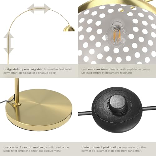 Lampe arquée sur pied style rétro des années 70 jaune or - vue 5