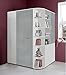 lifestyle4living Eckkleiderschrank, begehbar,Beton-Grau, Alpin-Weiß | Eckschrank mit Falttür, Drehtür, Kleiderstange, Kleiderhaken, Einlegeböden