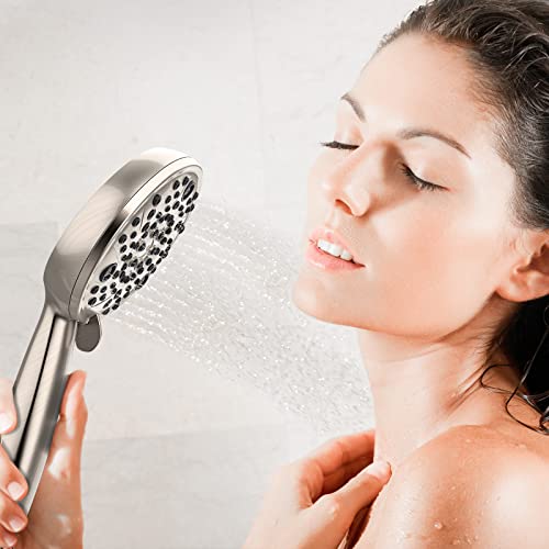 Shower Head With Handheld, 8-Spray Settings Shower Heads High Pressure, Handheld Shower Heads With 71" Stainless Steel Hose & Holder, Brushed Nickel #TOP6