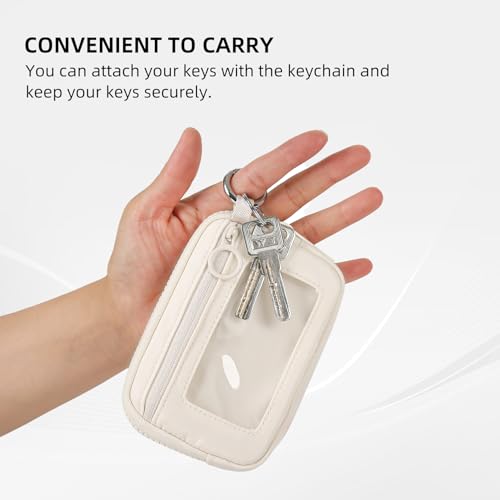 Image of The Iris Wallet Zipper Mini Coin Purse Keychain ID Holder Wallet | Zip Card Case with ID Window Purses for Women Mini Portable Keychain Wallet,Beige